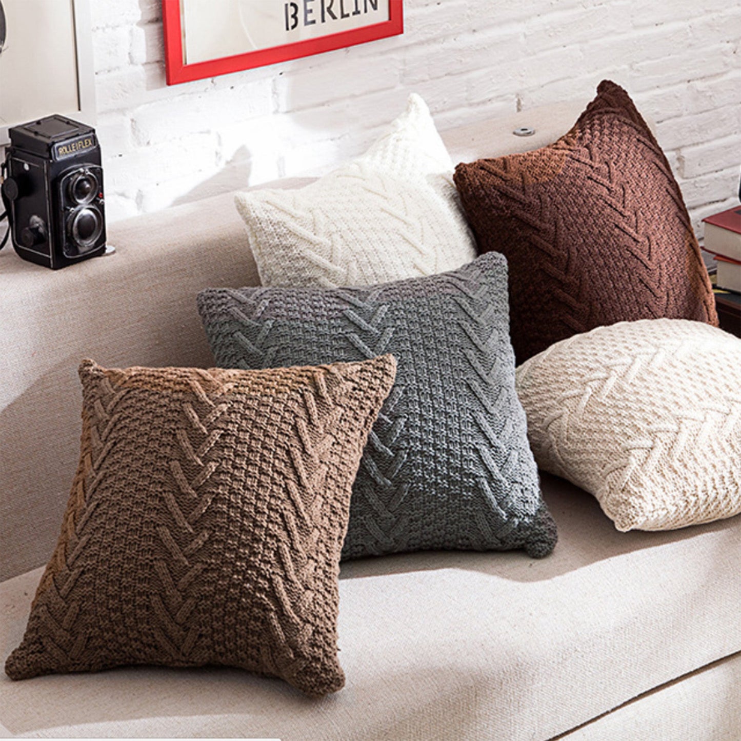 18"x 18" Square Throw Pillow | Textured Chenille Boho Cushion | 2 Insert Sizes Available + Neutral Color Choices
