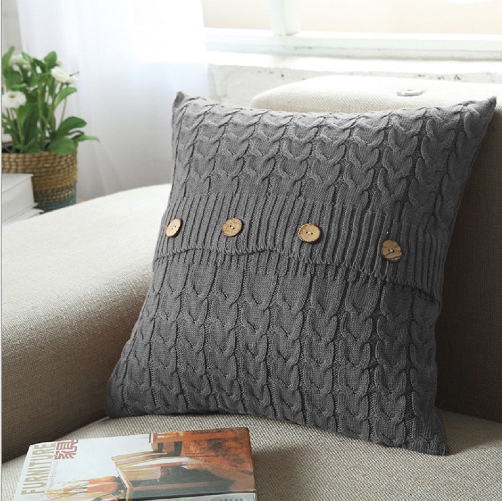 Cable knit throw pillow cover with 3 buttons closure, cover only size 18"x18"