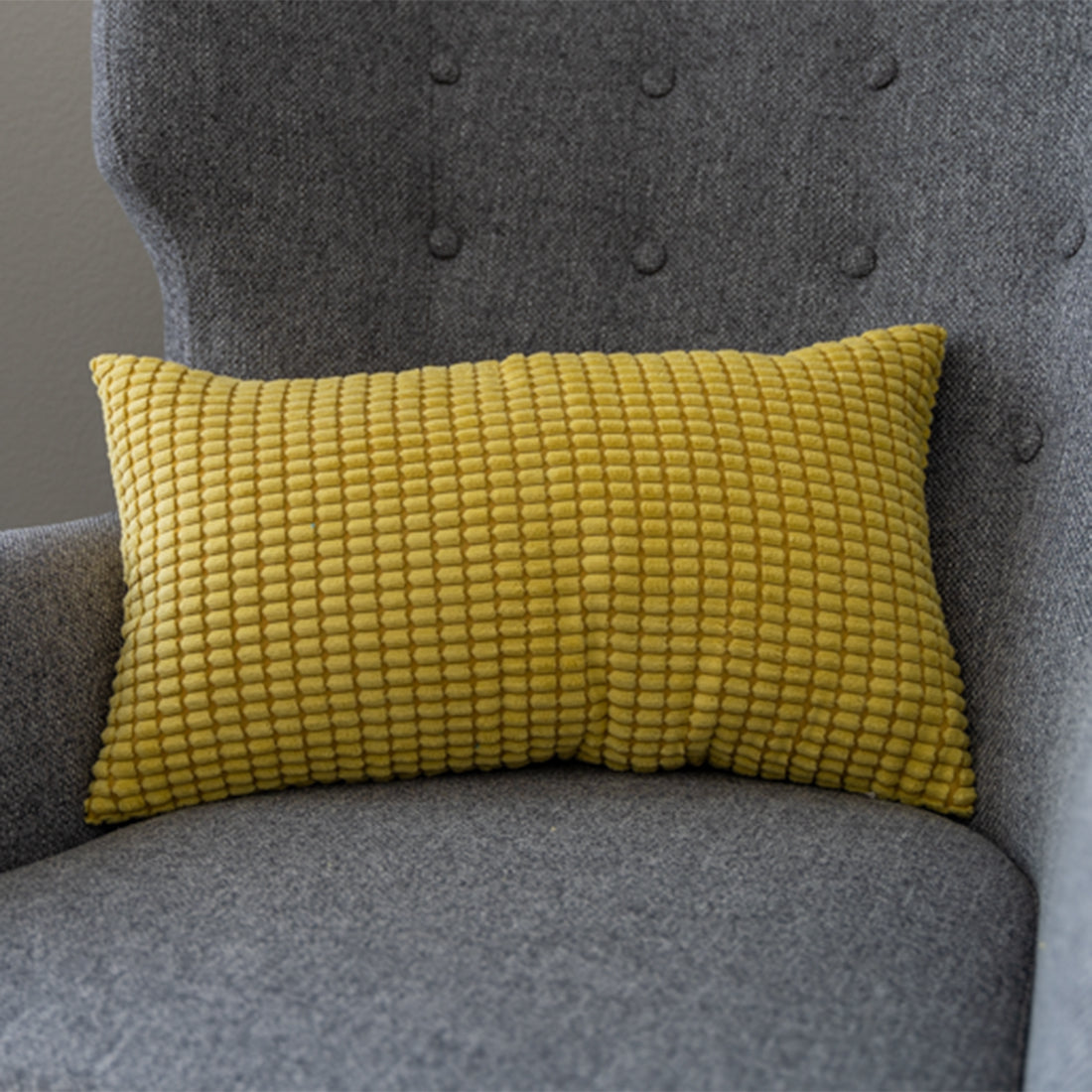 Set of 2 yellow polyester-blend throw pillows covers and inserts 12x20 inch for lumbar support