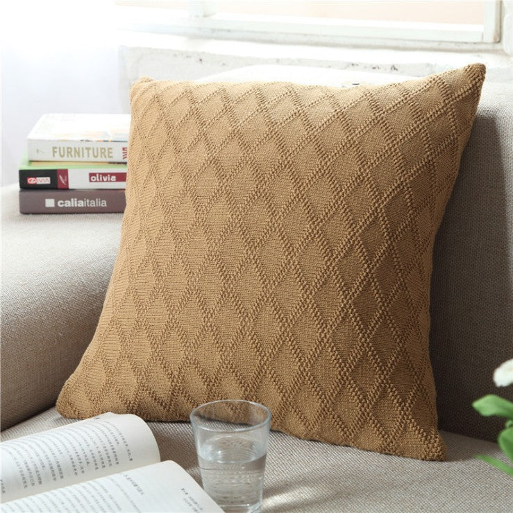 [IN1XZT92 Grey 18''] 18"x18" Geometric Knit Throw Pillow | Textured Diamond Pattern | 5 Neutral Color Options + Insert Sizes