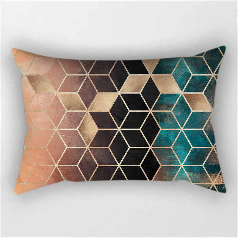 New Geometric Pattern Double sided Polyester Blend Lumbar Pillow (With/ Without Insert)