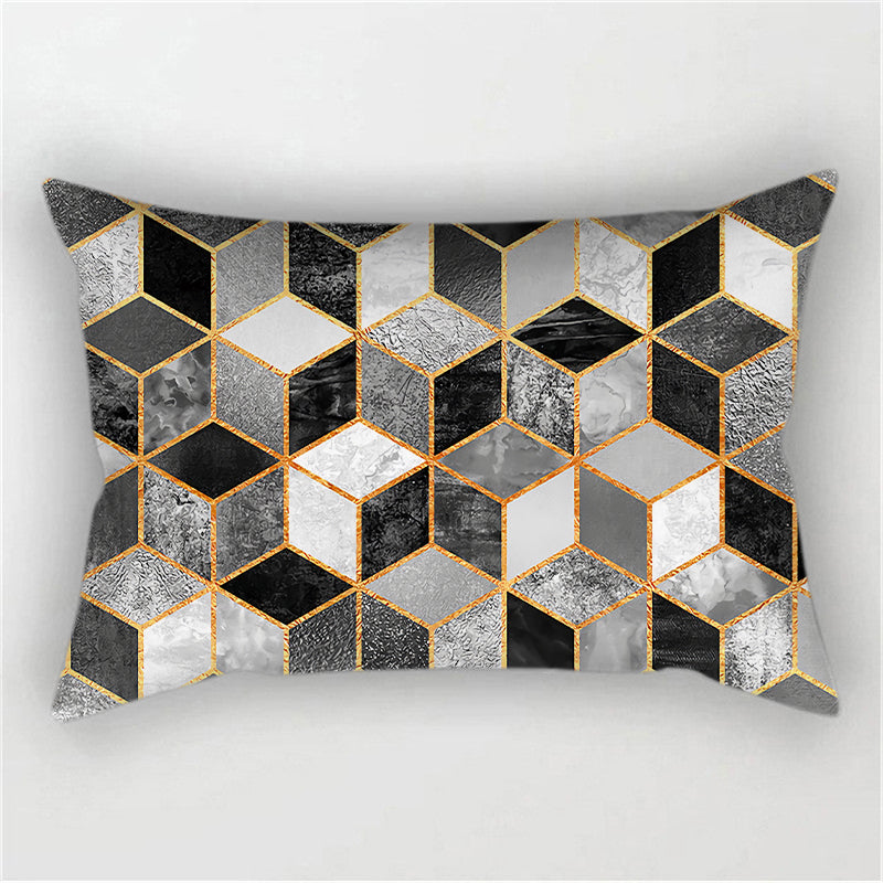 New Geometric Pattern Double sided Polyester Blend Lumbar Pillow (With/ Without Insert)