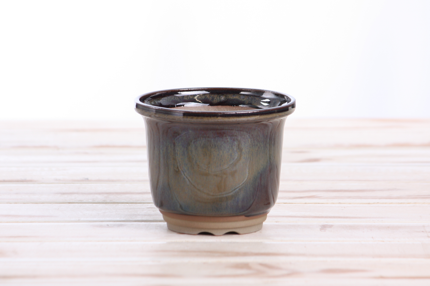 Willow Bonsai Ceramics Flute Bonsai Pot 4 Inch – Round Semi‑Cascade Ceramic Bonsai & Succulent Planter with Fluted Profile and Banded Base, High‑Fired Frost‑Proof Stoneware, Handmade in USA (Dark Honey)
