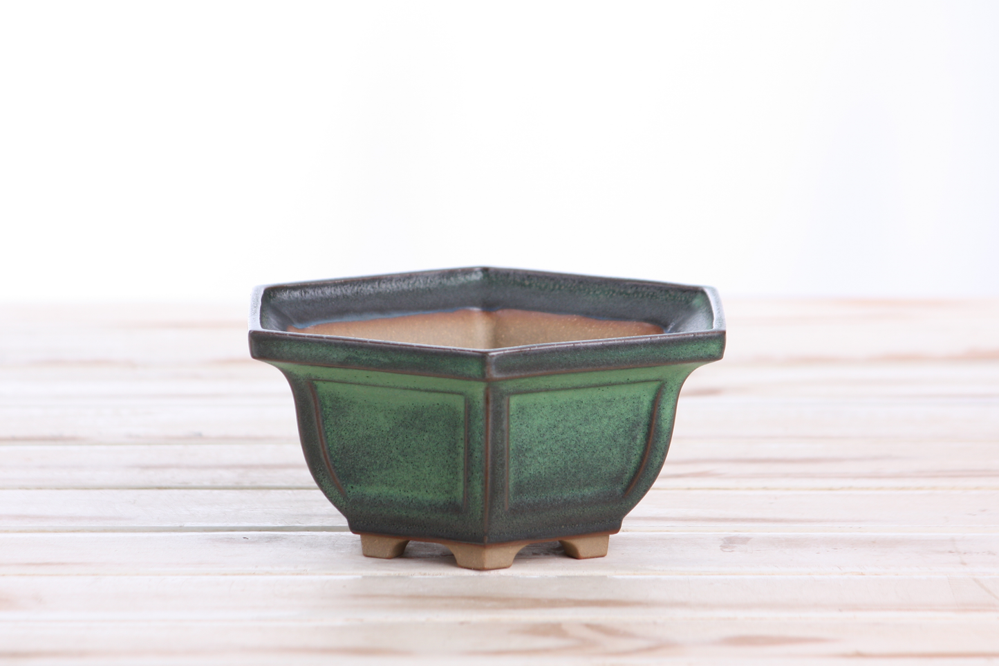 Willow Bonsai Ceramics Hexagonal Windowed Bonsai Pot 5 Inch – Semi‑Cascade Planter, High‑Fired Frost‑Proof Stoneware with Drainage & Wiring Holes, Handmade in USA (Avocado)