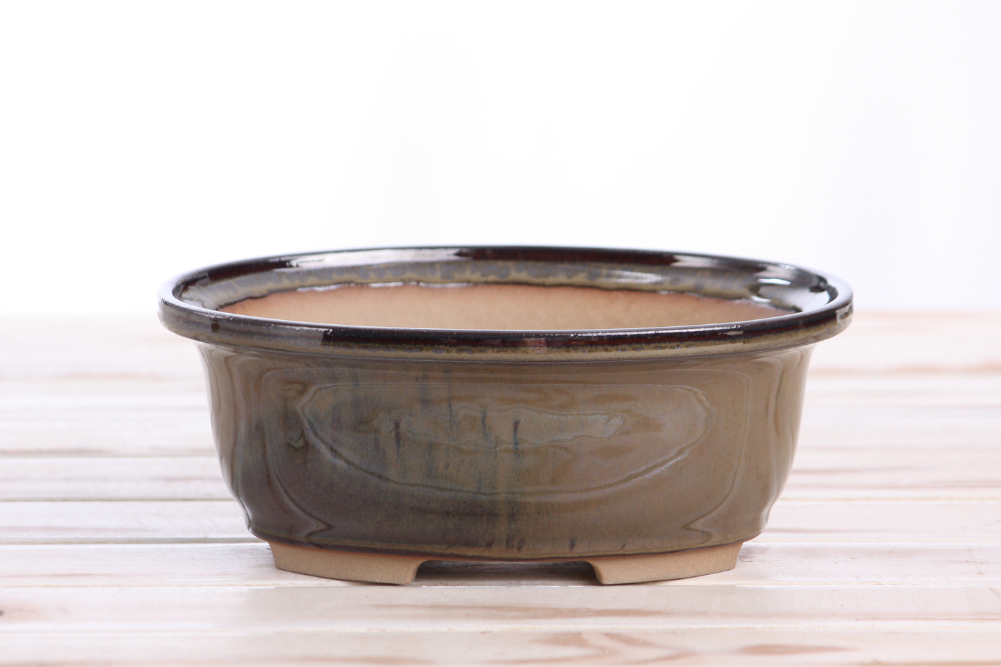 Willow Bonsai Ceramics Fat Bonsai Pot 7.5 Inch – Bold Oval Ceramic Bonsai & Succulent Planter with Accentuated Rim, High‑Fired Frost‑Proof Stoneware, Handmade in USA (Dark Honey)