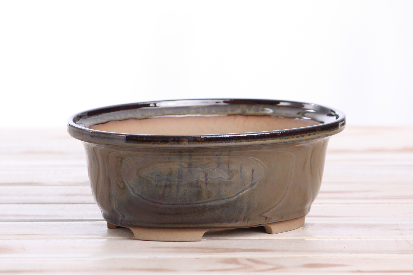 Willow Bonsai Ceramics Fat Bonsai Pot 7.5 Inch – Bold Oval Ceramic Bonsai & Succulent Planter with Accentuated Rim, High‑Fired Frost‑Proof Stoneware, Handmade in USA (Dark Honey)