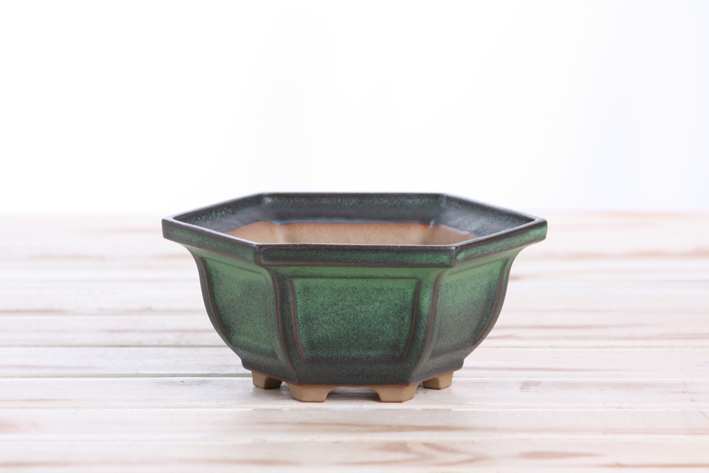 Willow Bonsai Ceramics Hexagonal Windowed Bonsai Pot 5 Inch – Semi‑Cascade Planter, High‑Fired Frost‑Proof Stoneware with Drainage & Wiring Holes, Handmade in USA (Avocado)