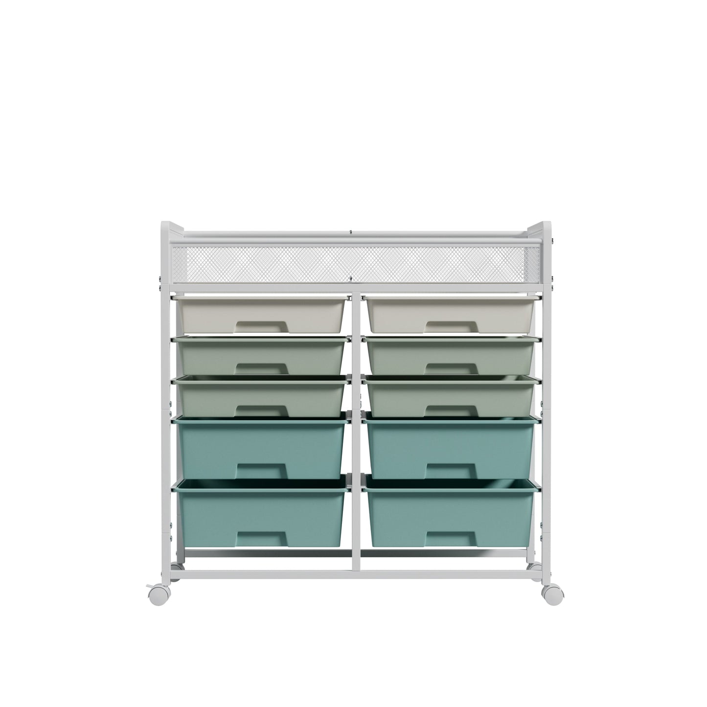 White Large Capacity 2-Row 10-Drawer Rolling Storage Cart