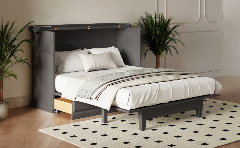 Farmhouse Style Solid Pine Wood Murphy Bed Chest Cube Cabinet Bed
