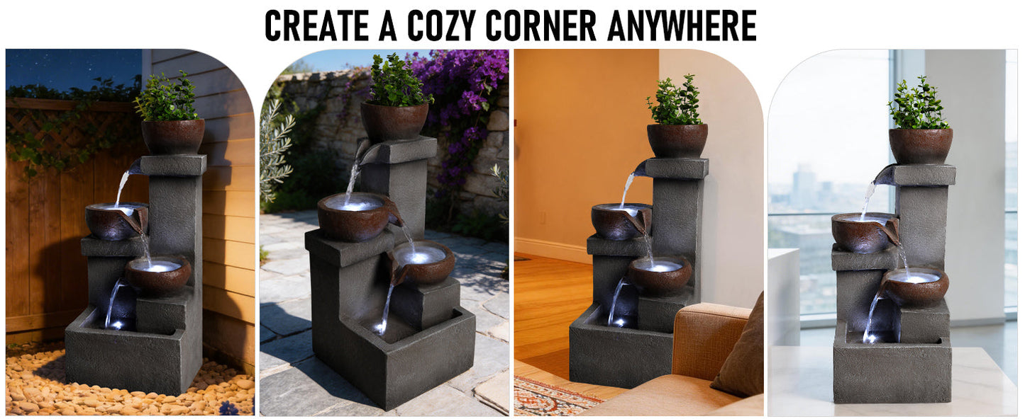 Outdoor Water Fountain Tiered Cascading Jar Waterfall