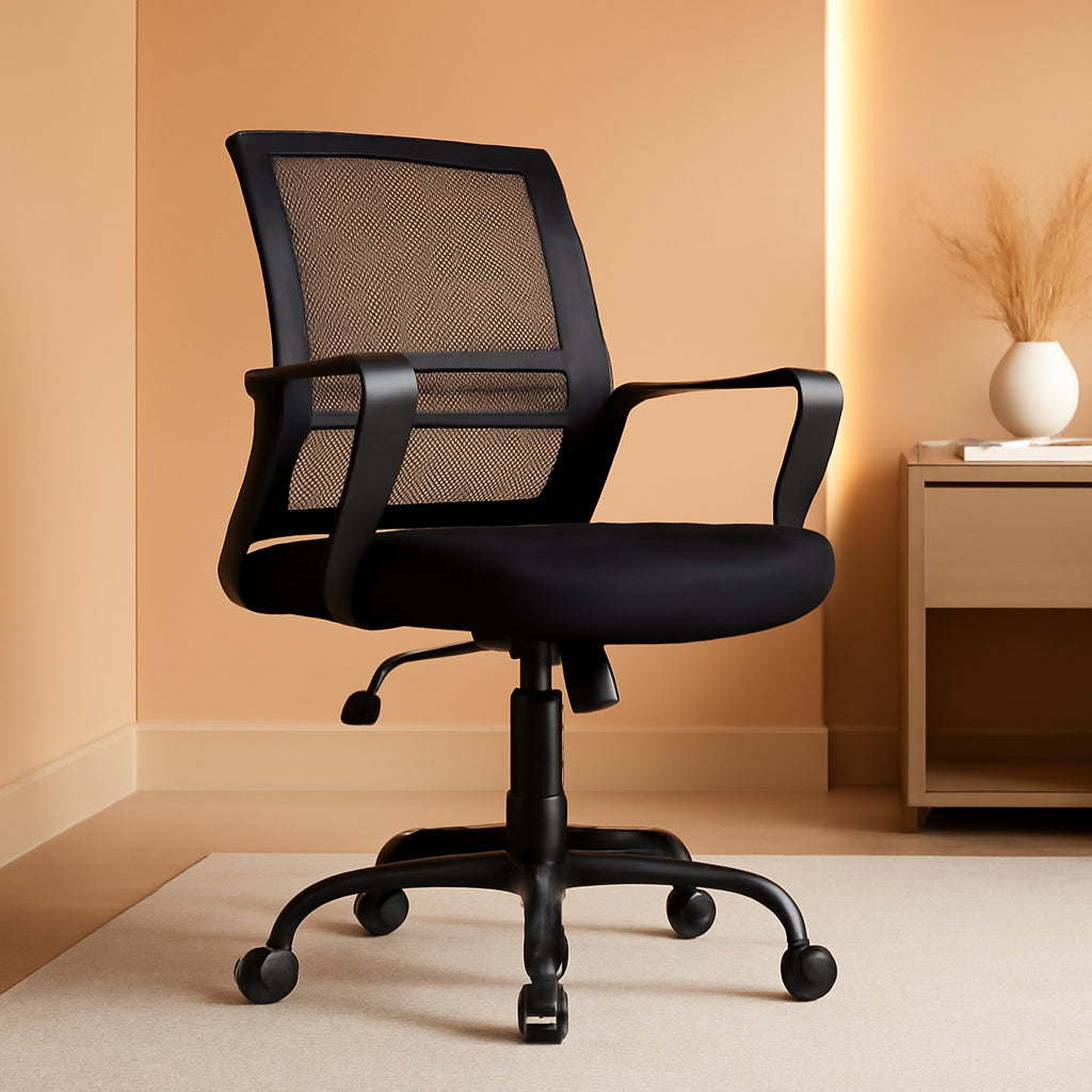 Black Ergonomic Mesh Office Chair With Armrests And Wheels