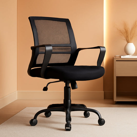 Black Ergonomic Mesh Office Chair With Armrests And Wheels