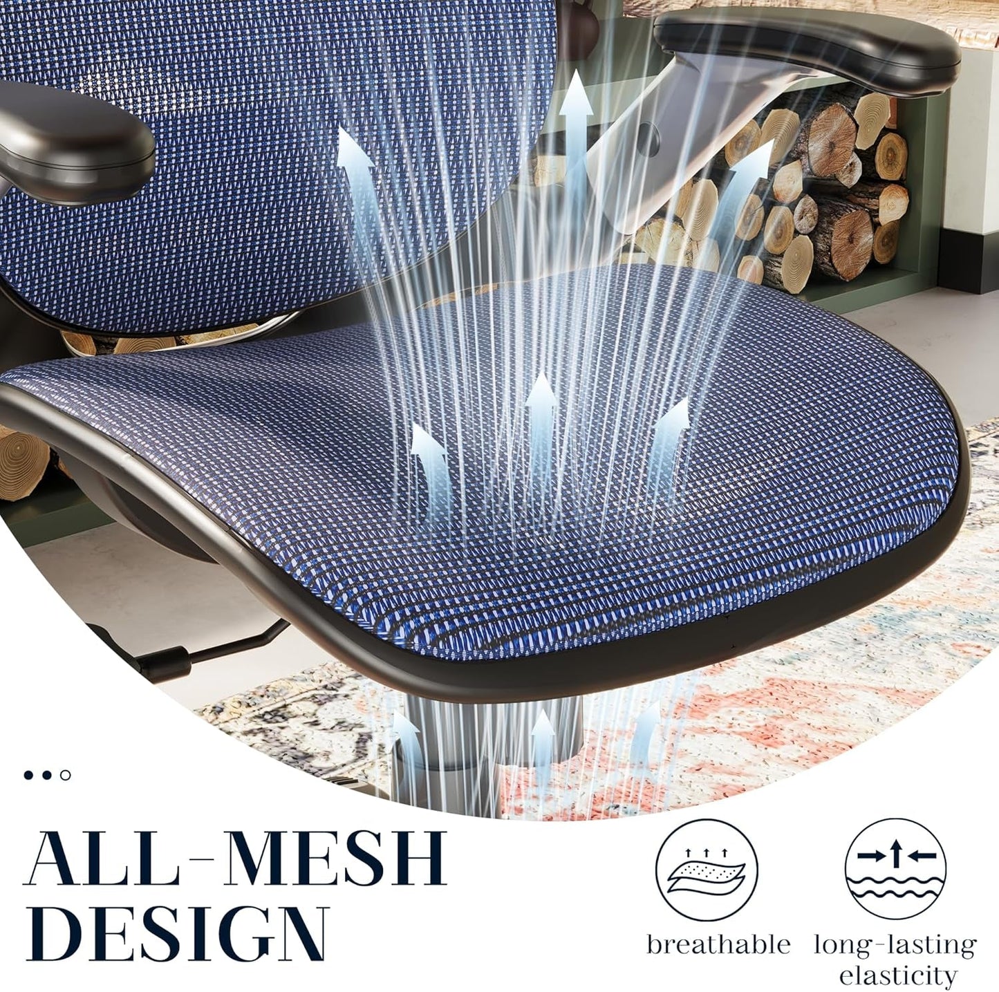 Blue Ergonomic Mesh Office Chair With Lumbar Support