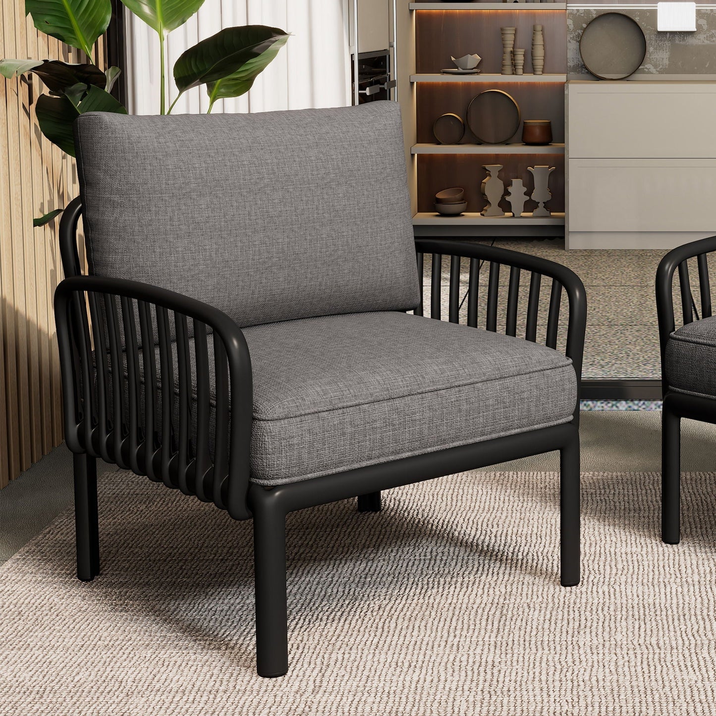 Outdoor Patio Club Chair with Waterproof Thick Cushion