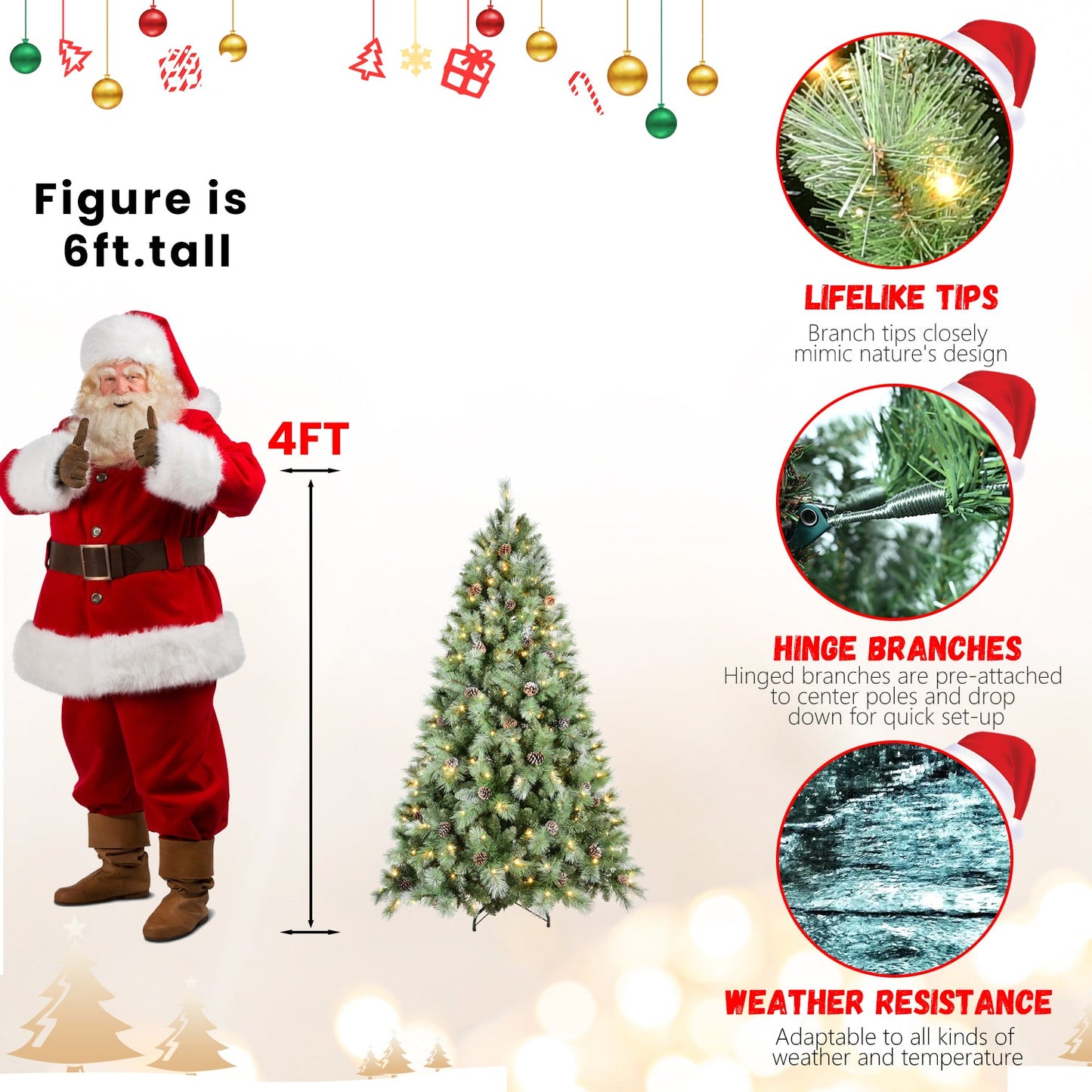 5FT Christmas Tree with 200 Warm Lights
