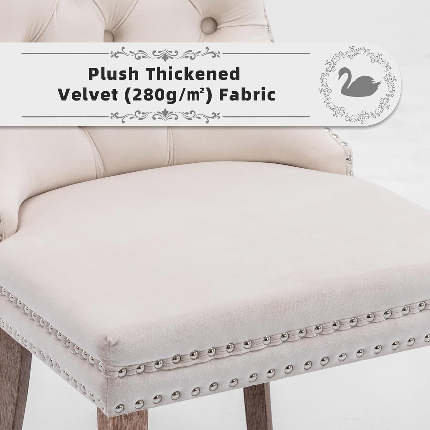 Velvet Dining Chairs Beige Nailhead Trim Set Of Four