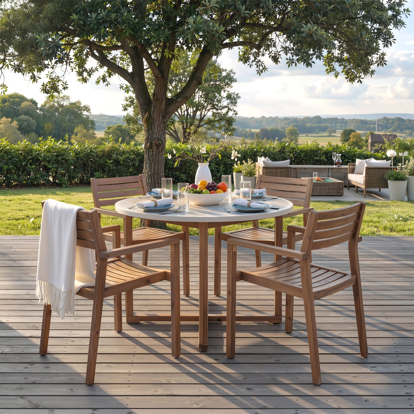 U-Style 5-Piece Outdoor Dining Set with 4 Acacia Wood Chairs