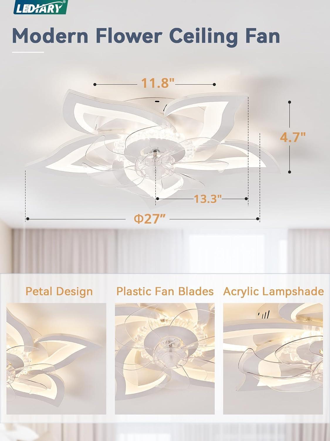 27 Inch Low Profile Ceiling Fan With Integrated LED