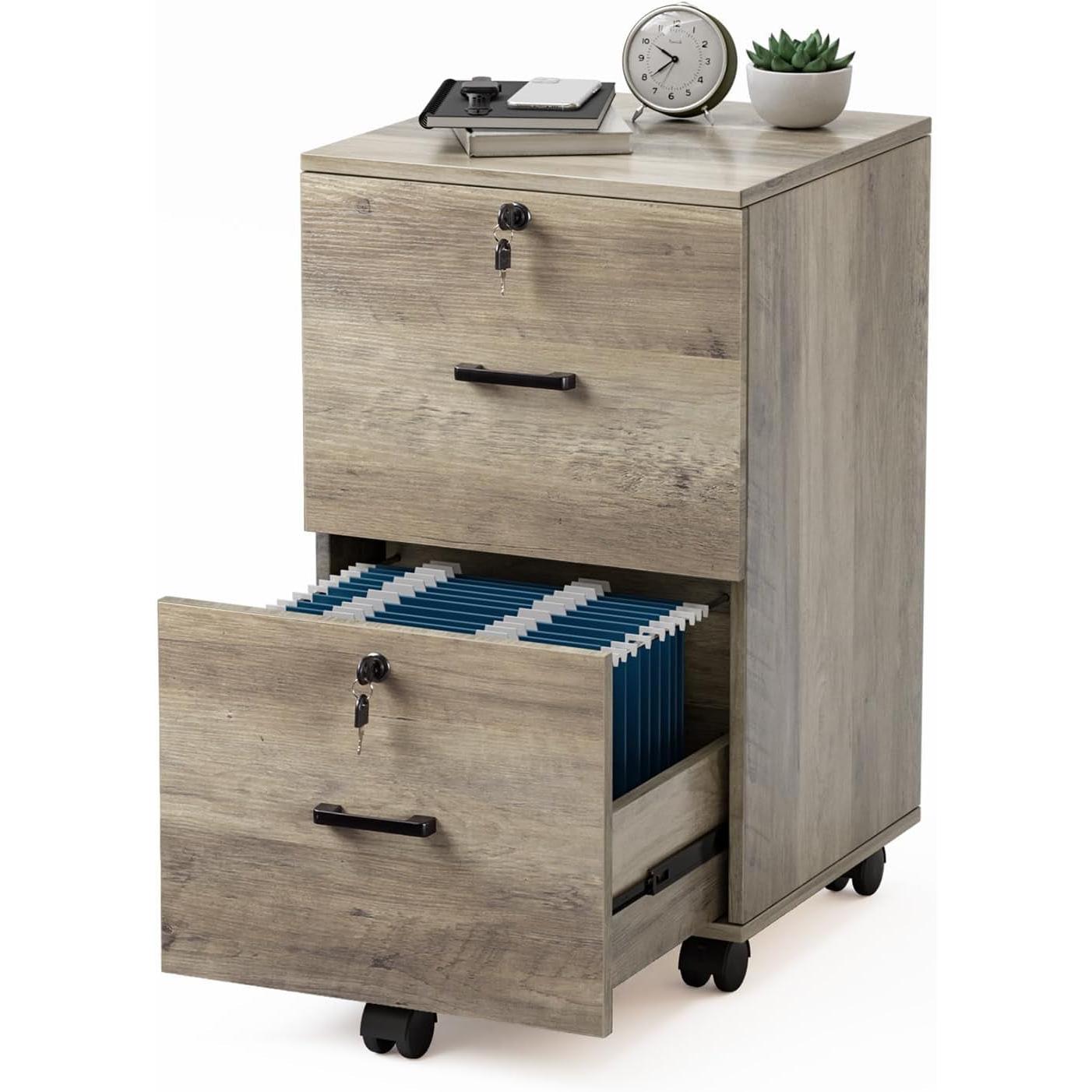 Rolling File Cabinet With Lock And Two Drawers For Letter Files