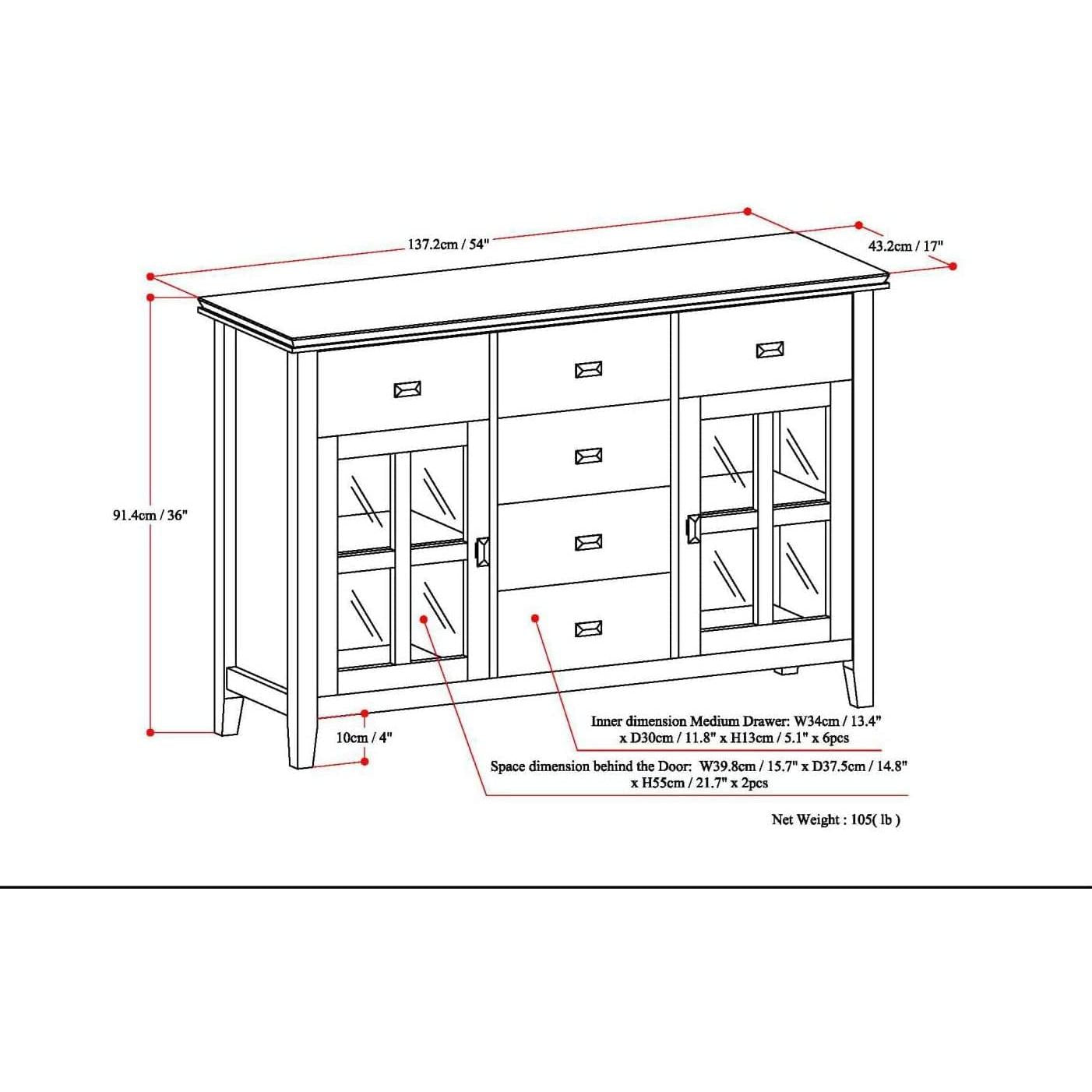 Chestnut Brown Contemporary Sideboard With Glass Doors