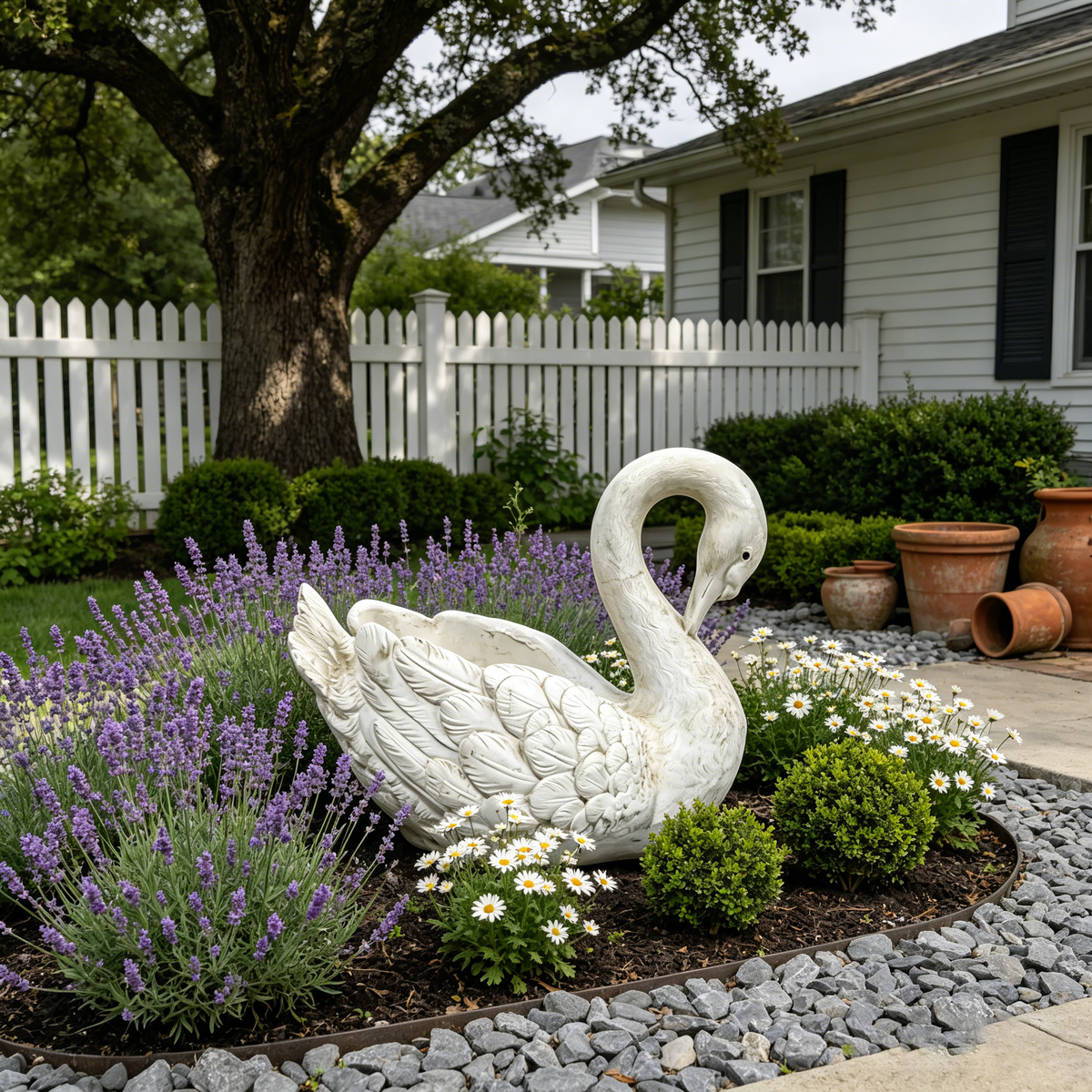 12.8-Inch Tall Vintage Swan Planter Statue