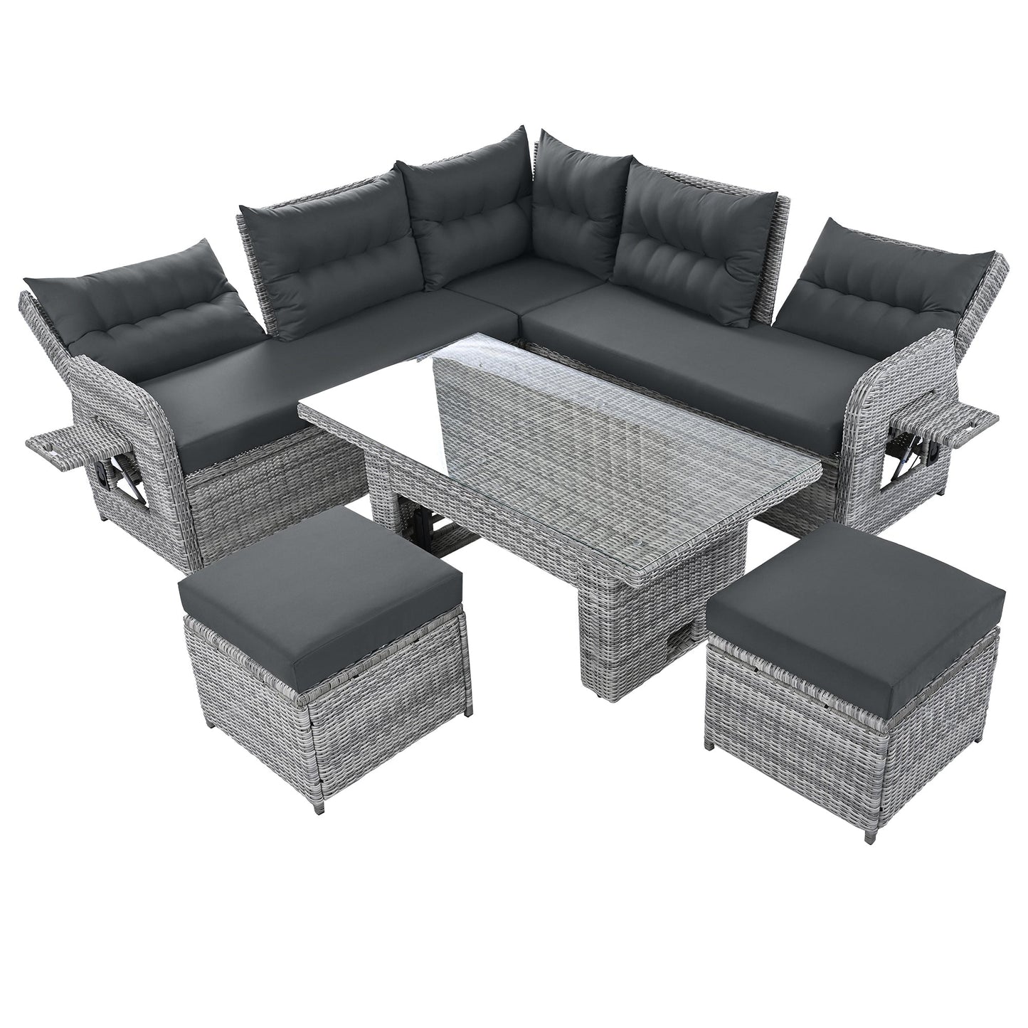 Outdoor Furniture Set Patio Rattan with Recliners and Tables
