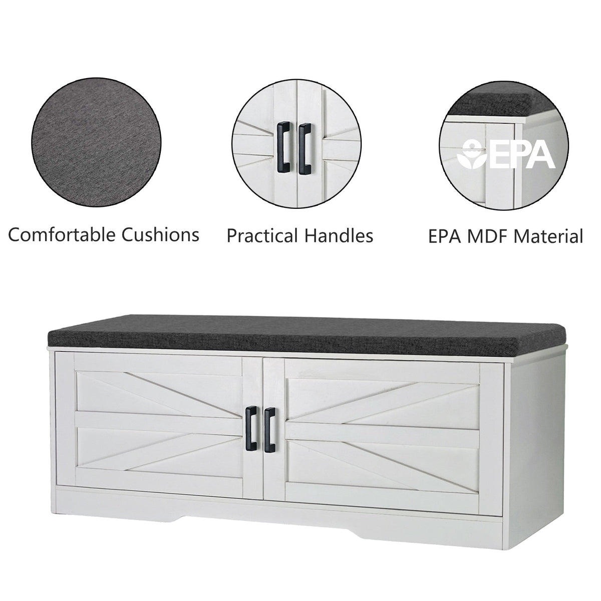 2-Tier Storage Bench with Padded Seat Cushion