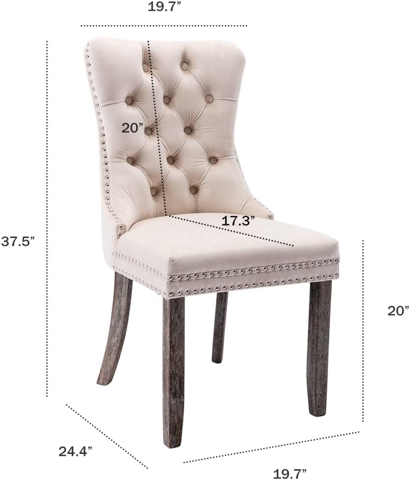 Velvet Wingback Dining Chairs Set Of 4 Beige Tufted