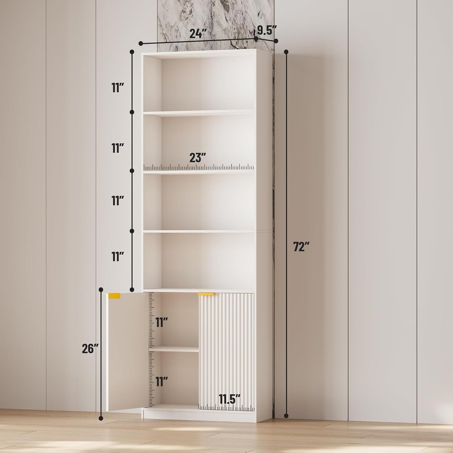 72 Inch Tall Bookcase With Doors 7 Tier Storage Enclosed Cabinets