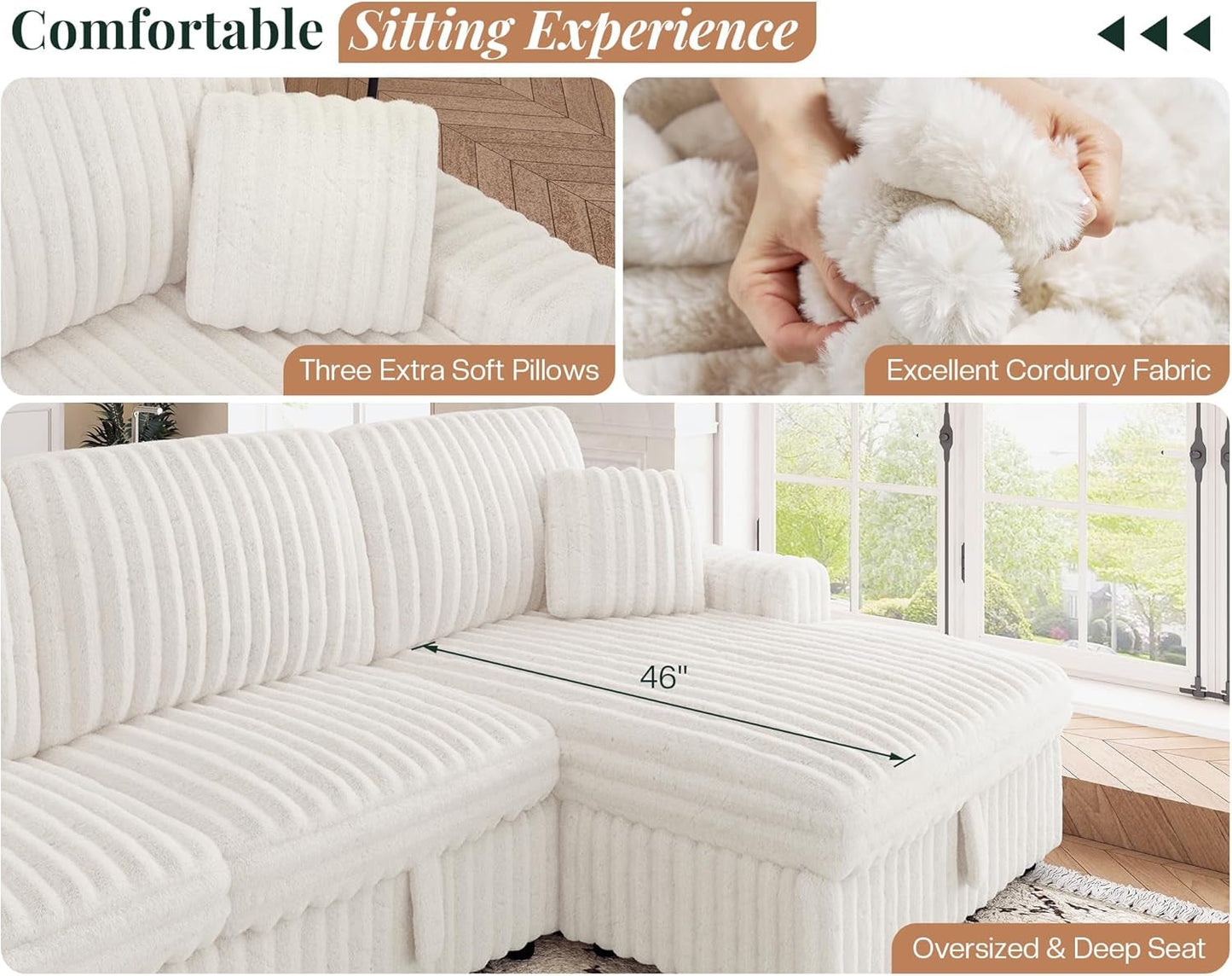 One Hundred Thirty Inch Sleeper Sofa With White Faux Fur