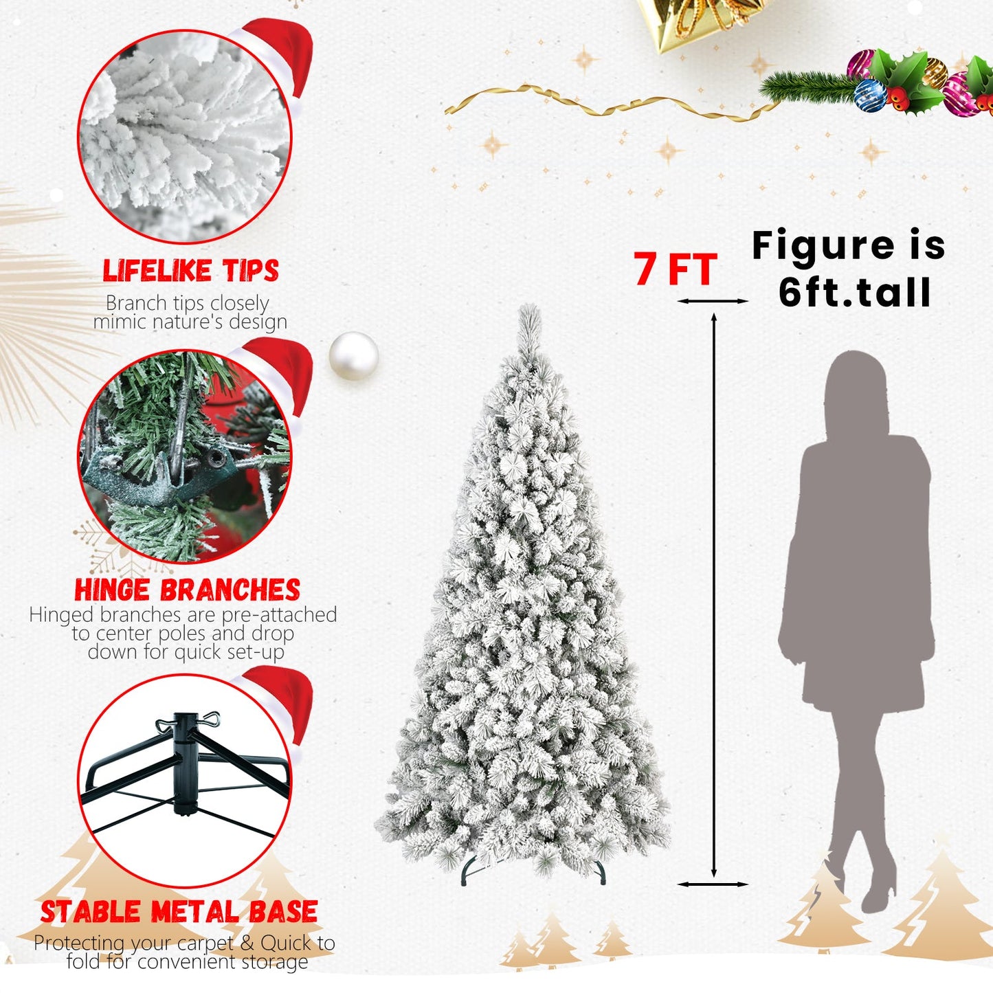 6FT Flocked Christmas Tree with 752 Tips