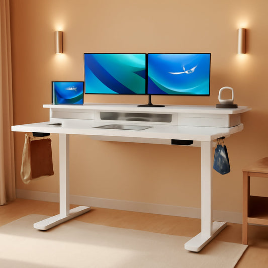 48 By 24 Electric Standing Desk With 2 Drawers White Finish