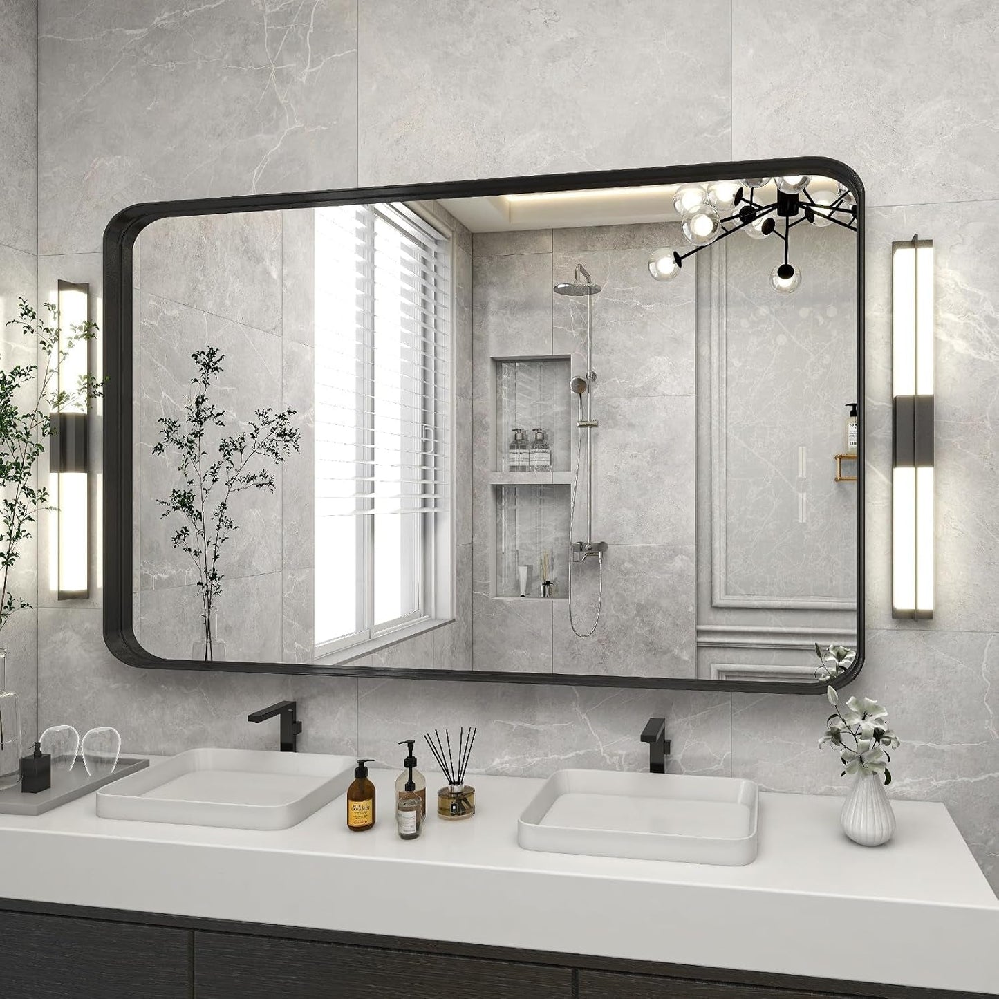 Bathroom Mirror 30x48 Inch Black Deep Frame Wall Mirror
