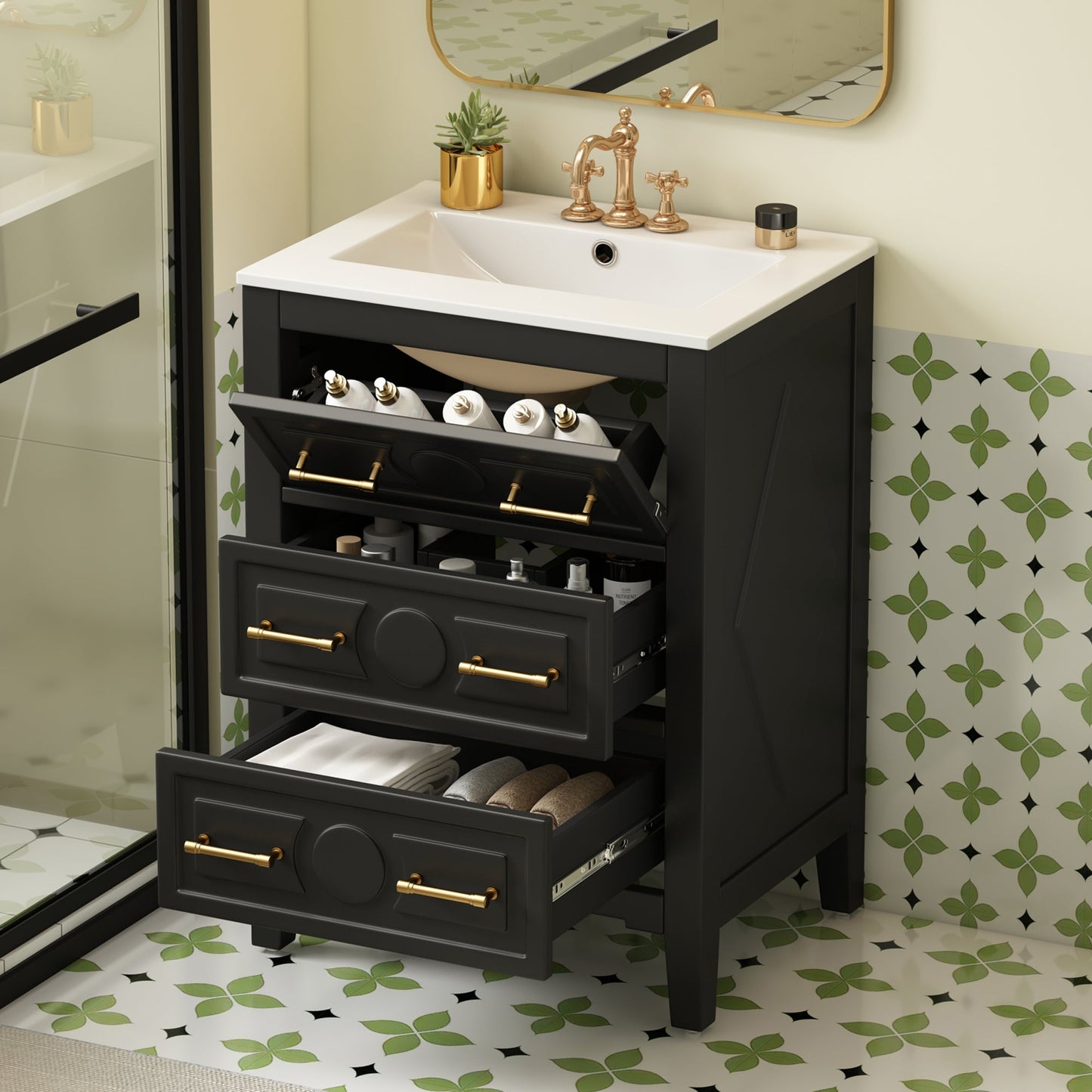 24'' Bathroom Vanity with Ceramic Sink Combo