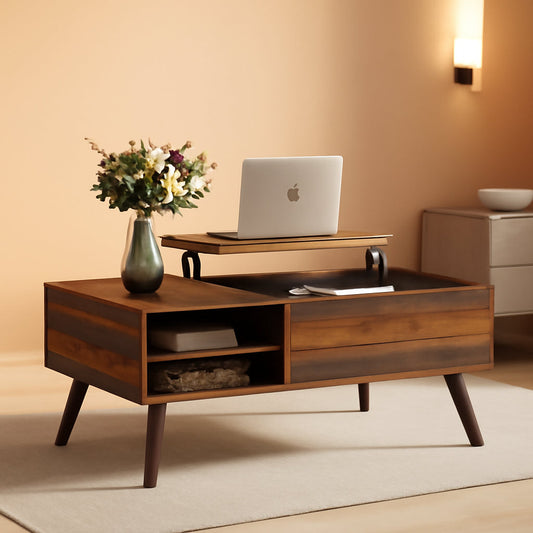 Rustic Brown Lift Top Coffee Table With Built In Storage