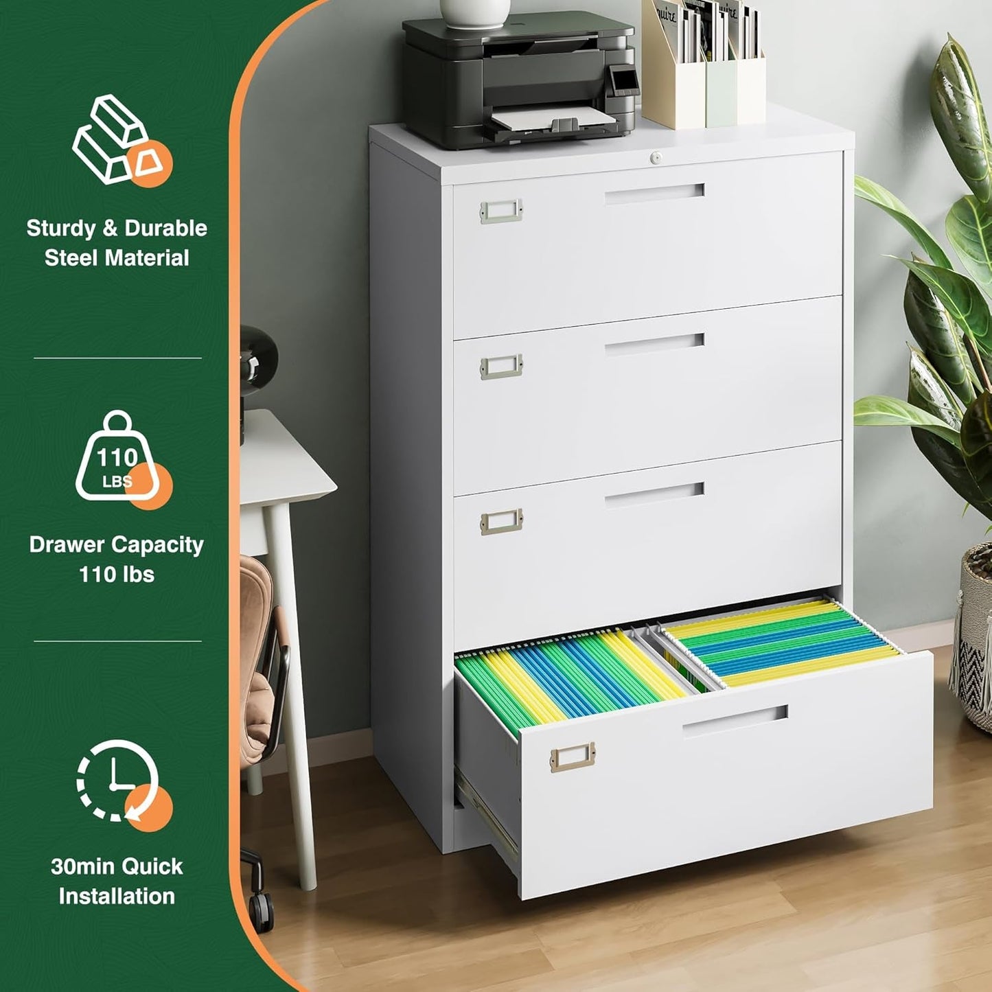 4 Drawer File Cabinet With Lock White Metal Lateral Filing