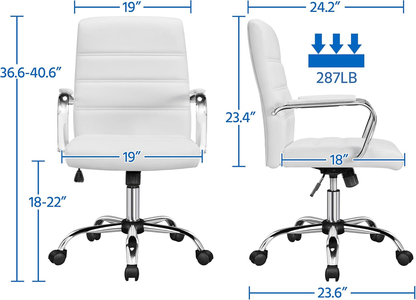 White Leather Ergonomic Office Chair With Height Adjustment