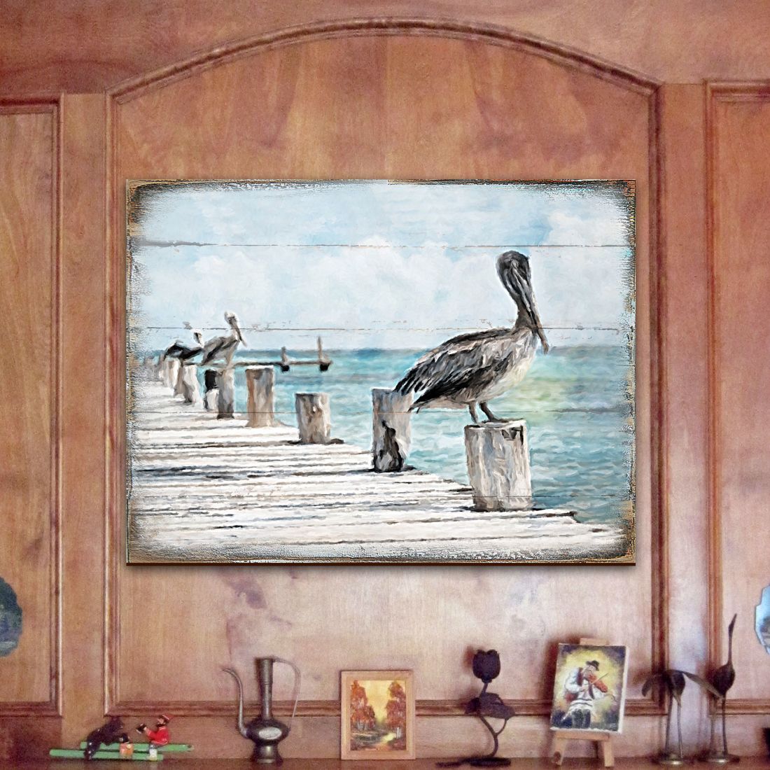 Pelican Wood Wooden Coastal Wall Art by Nature Wonders - Coastal Sea-Life Decor - 95252B