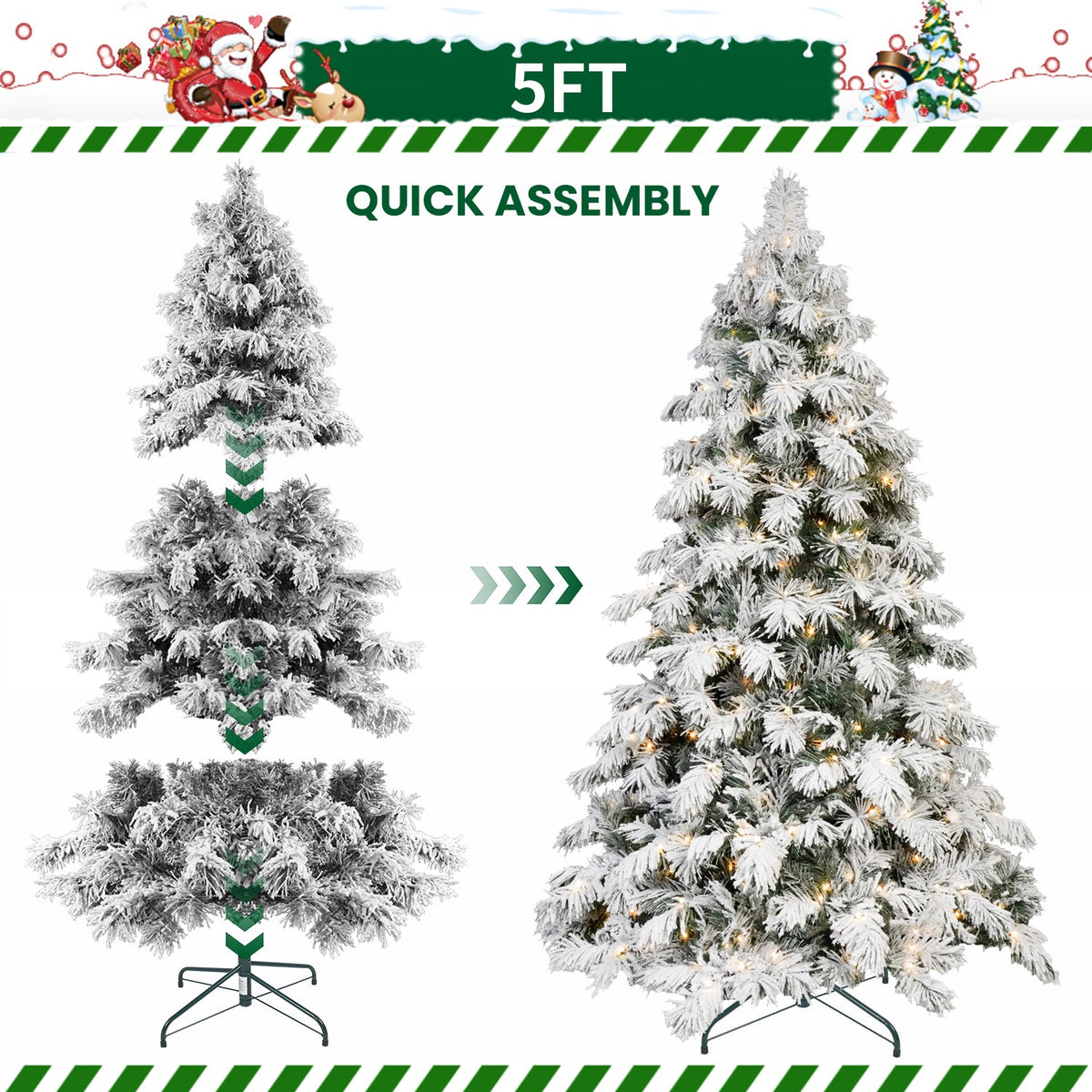 8ft Flocked Scarecrow-Shaped Christmas Tree with 470 Warm Lights