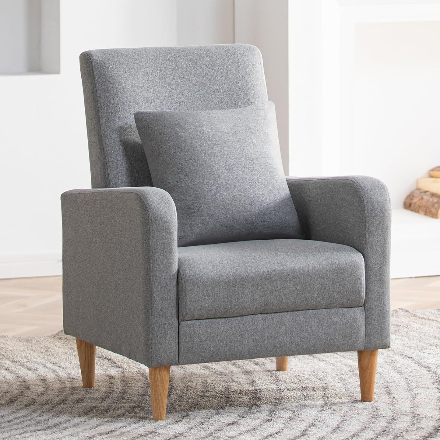 Grey Accent Chairs With Wood Legs For Living Room Space