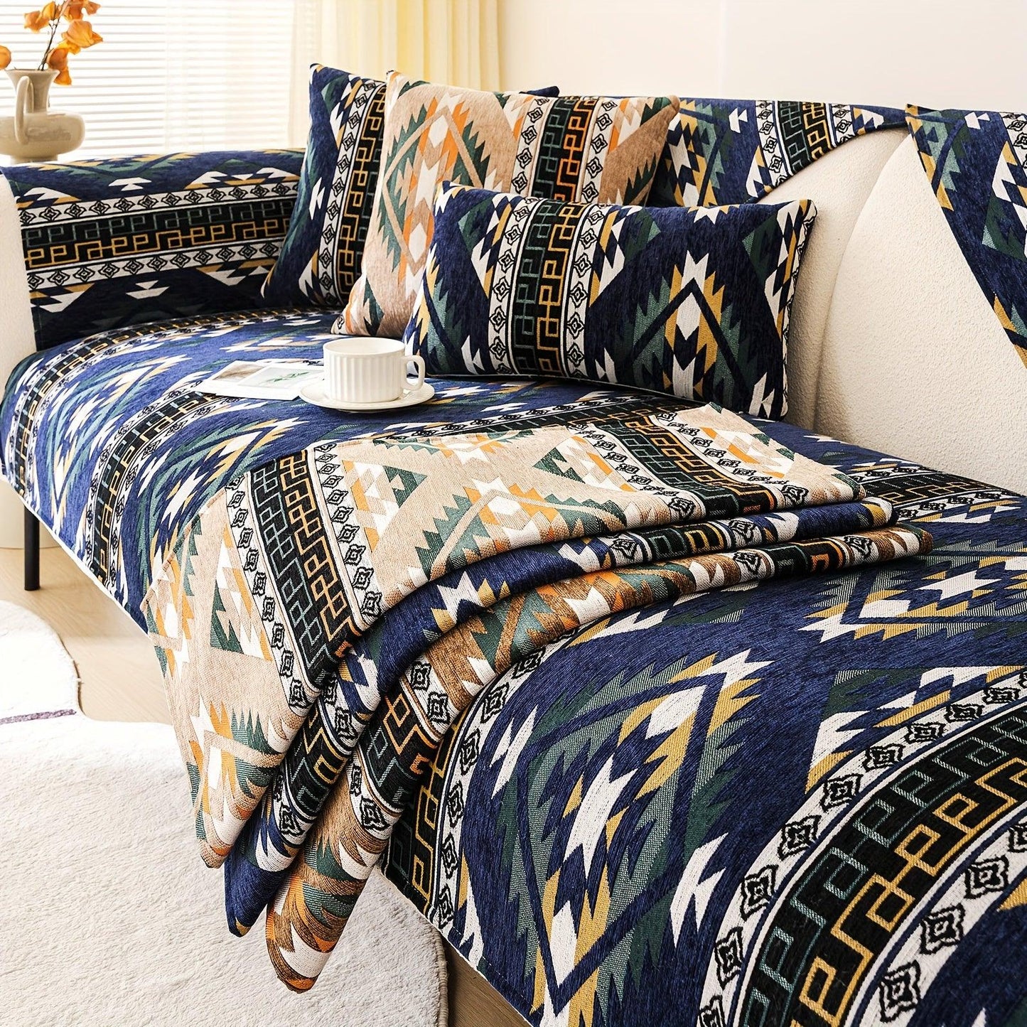 Boho Couch Cover - Chic Snow Chenille Sofa Slipcover