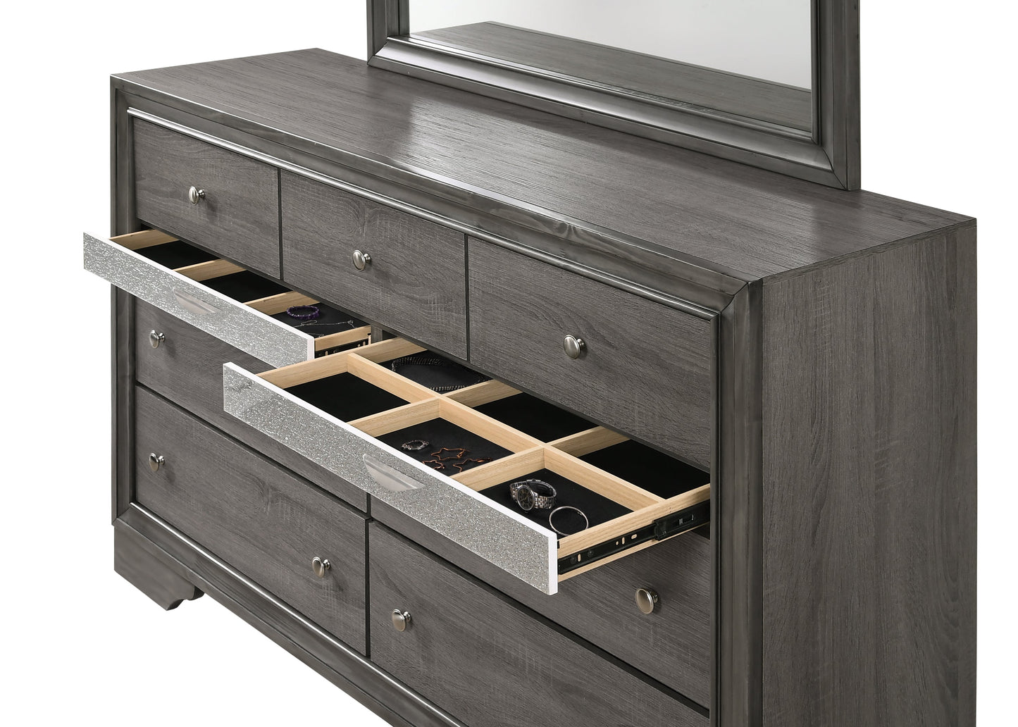 Traditional Queen 5 Piece Storage Bedroom Set in Gray Wood