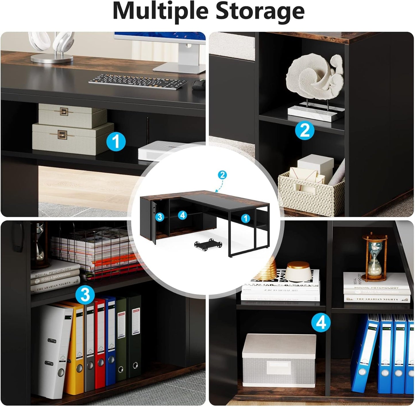 71 Inch L Shaped Executive Desk Brown And Black Office