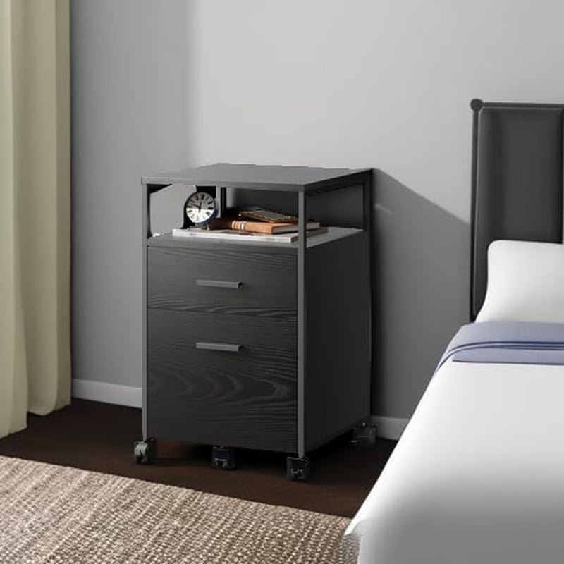 2 Drawer Mobile File Cabinet With Open Storage Shelf Black