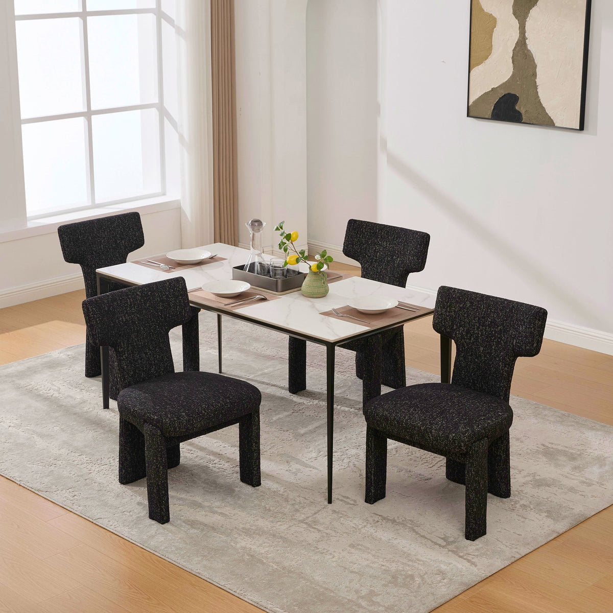 22.05" Wide Modern Upholstered Chenille Dining Chair Set of 4