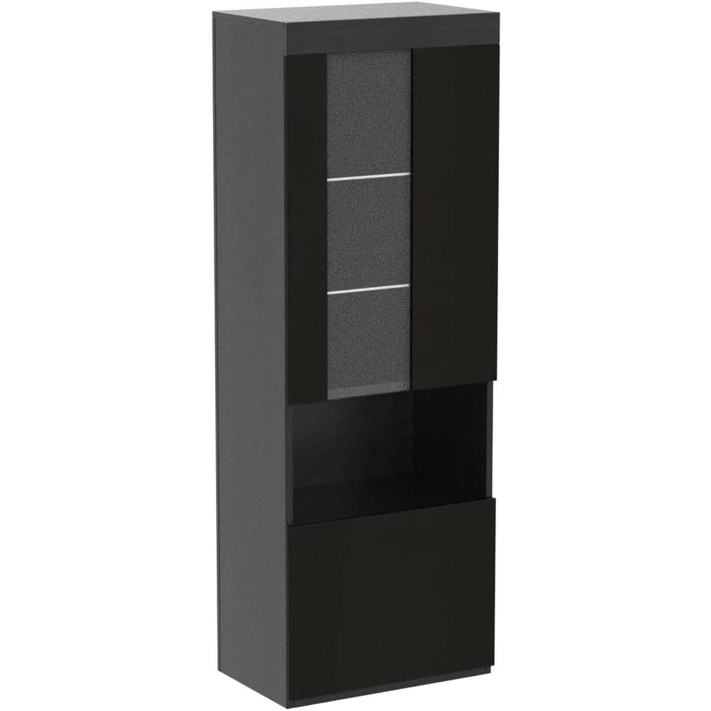 Two Piece 71 Inch Tall Bookcase Storage Cabinet With Glass Doors Set Of Two For Living Room And Office