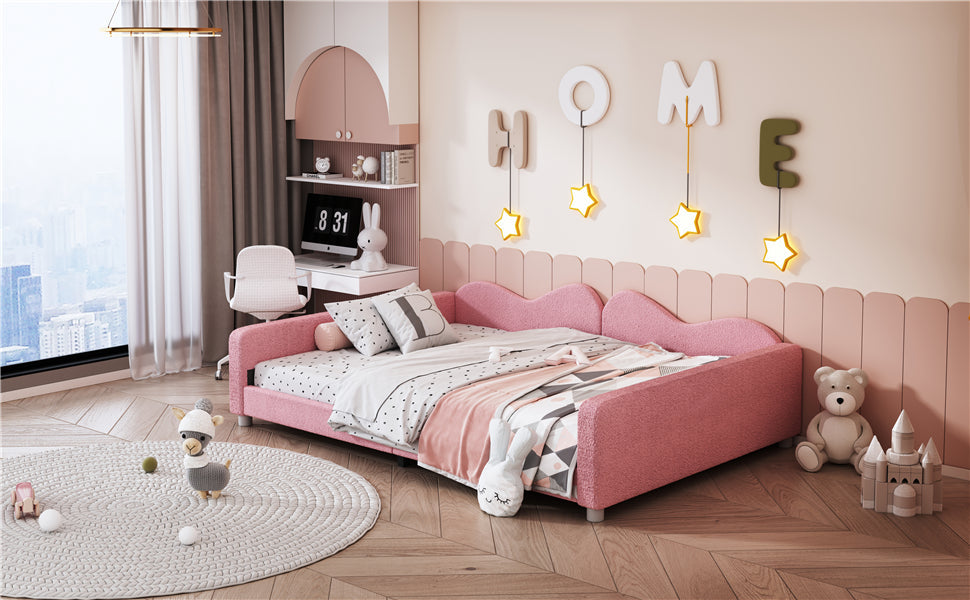 Full Size Upholstered Daybed with Cloud-Shaped Backrest