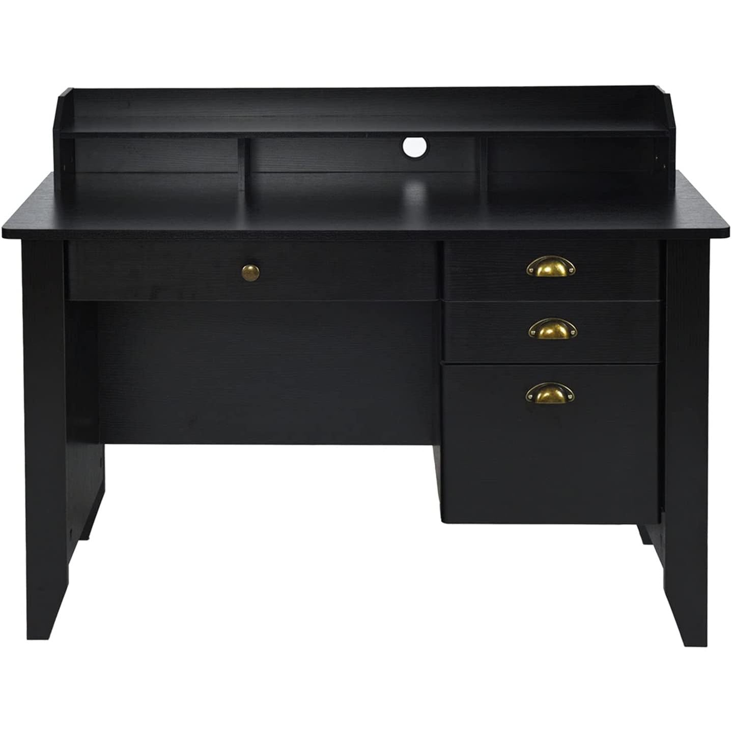 Matte Black Desk With Drawers And Hutch For Home Office