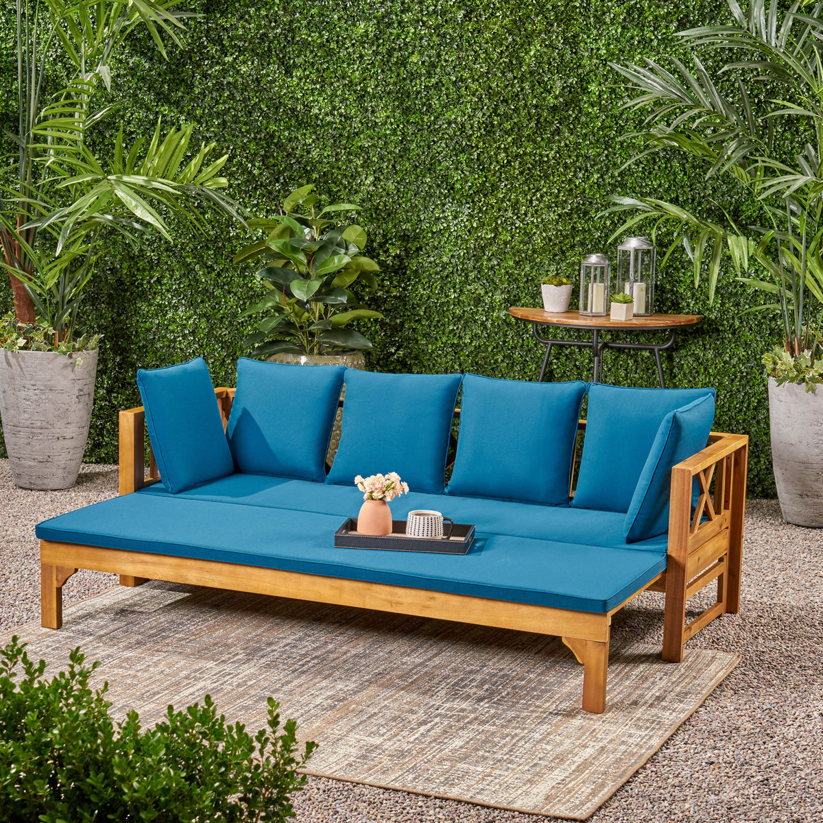 Outdoor Extendable Acacia Wood 3 Seater Sofa