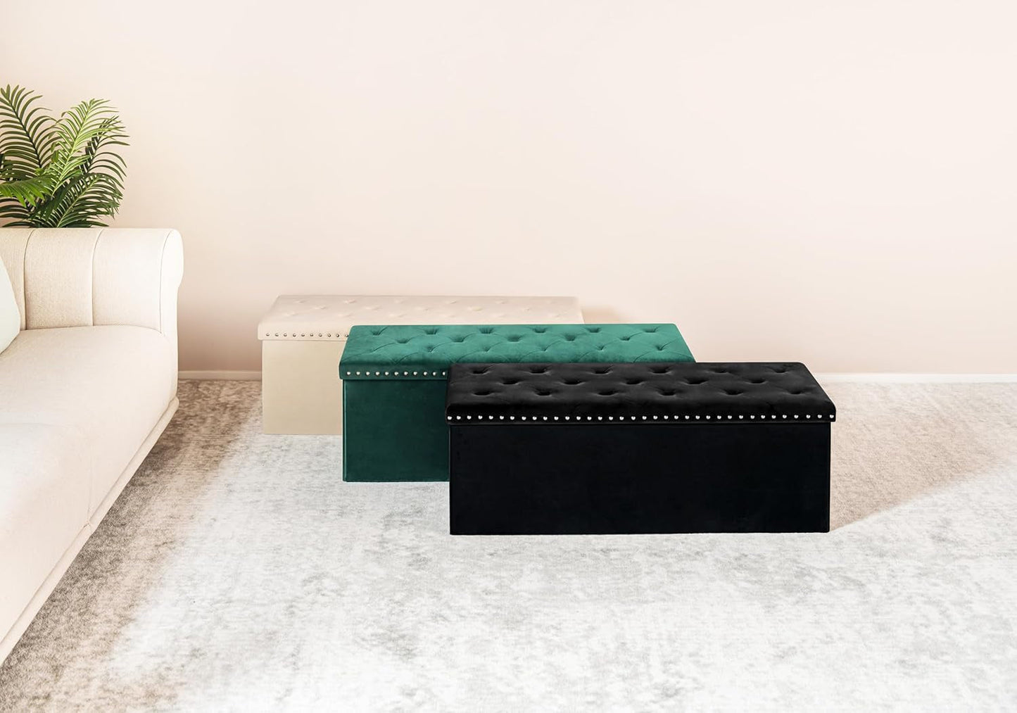 Black Premium Velvet Storage Ottoman Bench Bedroom